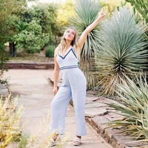 Stylish Wide Legged Blue Striped Jumpsuit by Japna